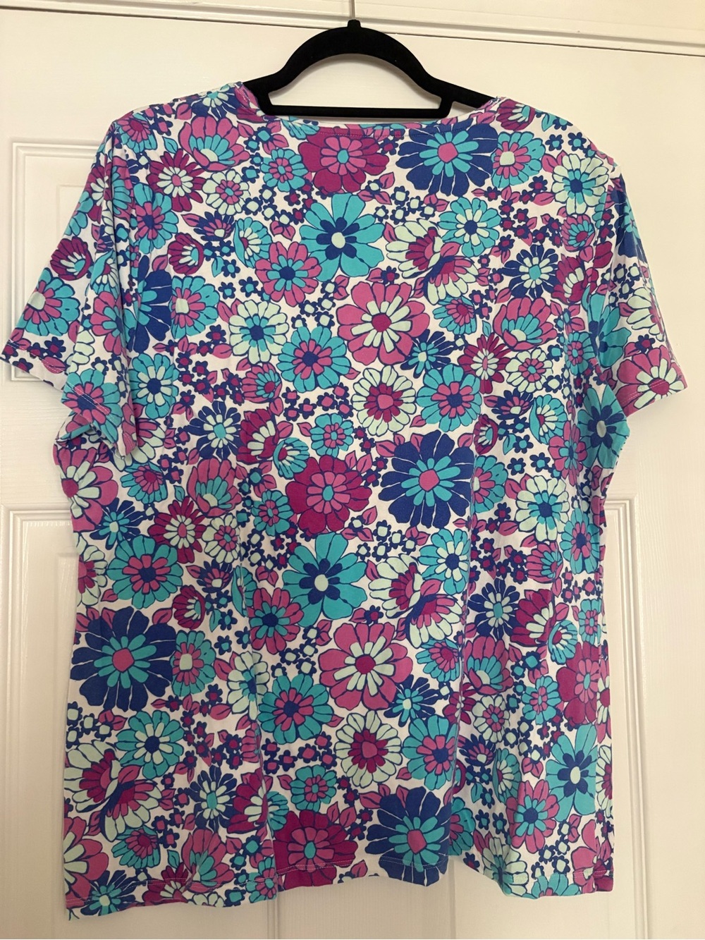 Talbots Floral Short-Sleeve Tee in Purple, Teal and White - Picture 3 of 3